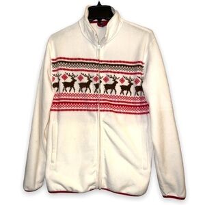 Vintage Zip Up Cotton Traders Winter Deer Scenery Fairisle Block Fleece Jacket M